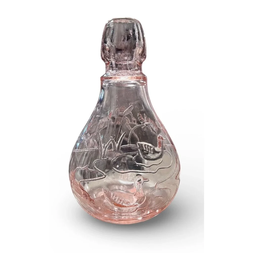 Vintage Pink Glass Casadis Milano Embossed Horse Ducks Castle Juice Decanter